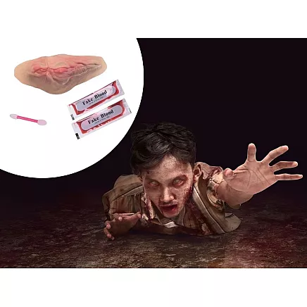 Fake cut throat wound with 10ml of fake blood halloween accessory