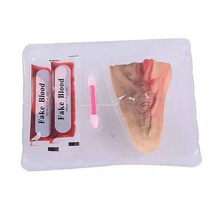 Fake cut throat wound with 10ml of fake blood halloween accessory