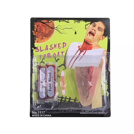 Fake cut throat wound with 10ml of fake blood halloween accessory