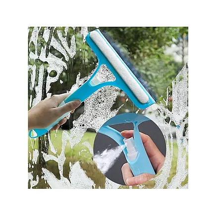 Squeegee window washer with washer brush cab spray