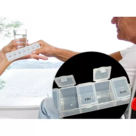 Nedēļas zāļu organizators 7 dienām tablešu kastīte, balts