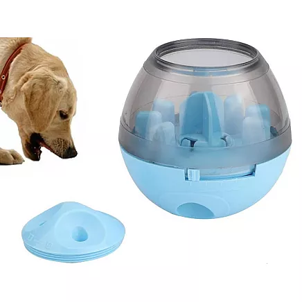 Interactive toy dog treat ball for learning slow down