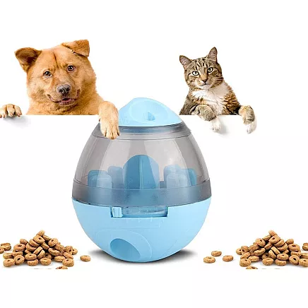 Interactive toy dog treat ball for learning slow down