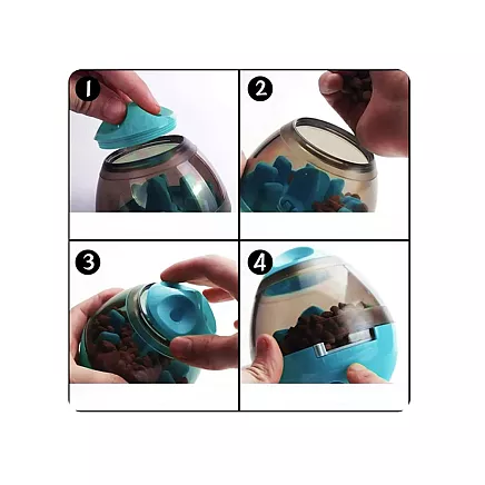 Interactive toy dog treat ball for learning slow down