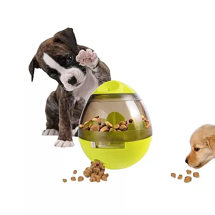 Interactive toy dog treat ball for learning slow down