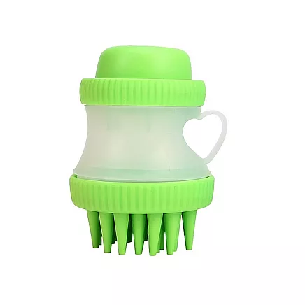 Silikona masāžas birste suņiem un kaķiem ar šampūna dozatoru, zaļa