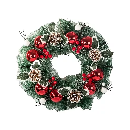 Ziemassvētku Adventes vainags dekoratīvs sarkans un balts 30cm