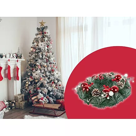 Ziemassvētku Adventes vainags dekoratīvs sarkans un balts 30cm