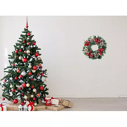 Ziemassvētku Adventes vainags dekoratīvs sarkans un balts 30cm