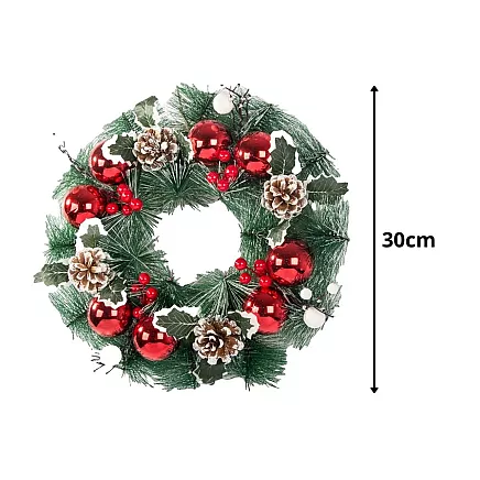 Ziemassvētku Adventes vainags dekoratīvs sarkans un balts 30cm