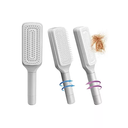 Self-cleaning hair brush for combing anti-static combing