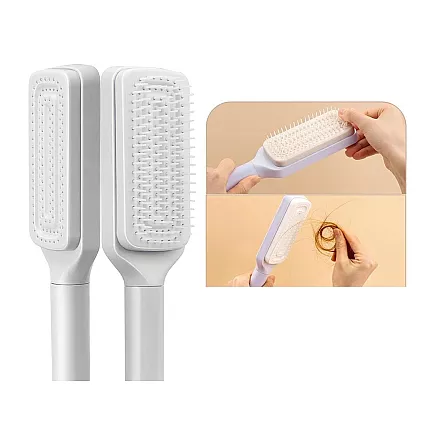 Self-cleaning hair brush for combing anti-static combing