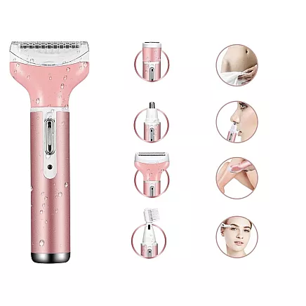 Depilator womens body shaver legs trimmer 4in1 interchangeable tips usb