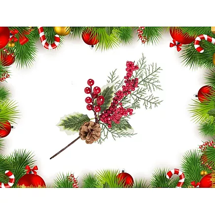 Ziemassvētku Dekoratīvā Zars ar Pīlādžiem, 28 cm