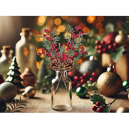 Ziemassvētku Dekoratīvā Zars ar Pīlādžiem, 28 cm