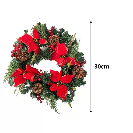 Ziemassvētku Adventes Durvju Vainags, 30 cm