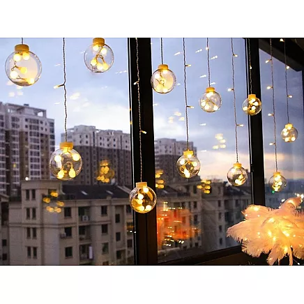 Ziemassvētku Aizkars, Virtene, Lampiņas, 138 LED, IP44, Silti Balts