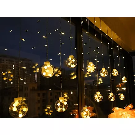 Ziemassvētku Aizkars, Virtene, Lampiņas, 138 LED, IP44, Silti Balts