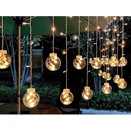 Ziemassvētku Aizkars, Virtene, Lampiņas, 138 LED, IP44, Silti Balts