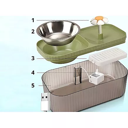 Automātiska mājdzīvnieku ūdens strūklaka ar filtru un barošanas trauku