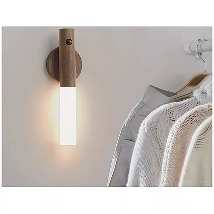 Magnētiska LED sienas lampa ar kustību sensoru, siltā gaisma, tumši brūna