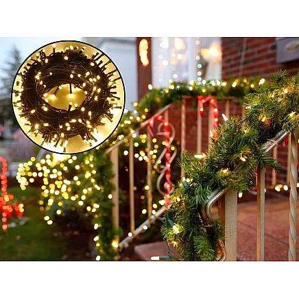 Ziemassvētku eglīšu gaismas iekštelpās balta silta 500 LED apgaismojums 7 programmas