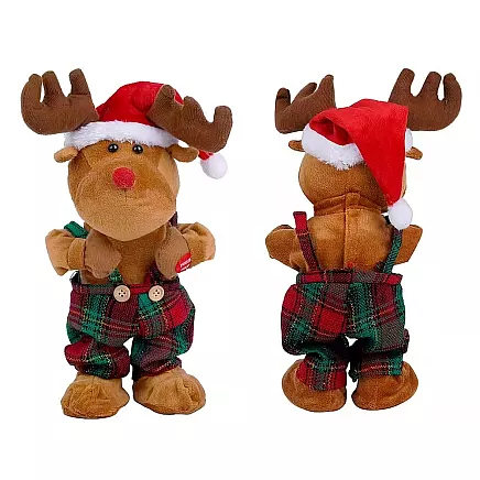 Dejojošs dziedošs Ziemassvētku ziemeļbriedis plīša rotaļlieta