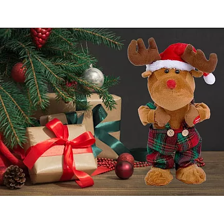 Dejojošs dziedošs Ziemassvētku ziemeļbriedis plīša rotaļlieta