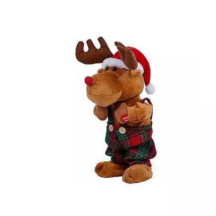 Dejojošs dziedošs Ziemassvētku ziemeļbriedis plīša rotaļlieta