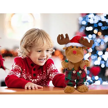 Dejojošs dziedošs Ziemassvētku ziemeļbriedis plīša rotaļlieta