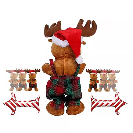 Dejojošs dziedošs Ziemassvētku ziemeļbriedis plīša rotaļlieta