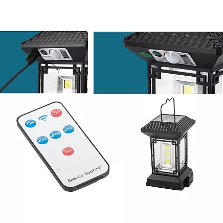 Saules lampa ar kustības krēslas sensoru 5 režīmi 60 LED spuldzes tālvadības pulti