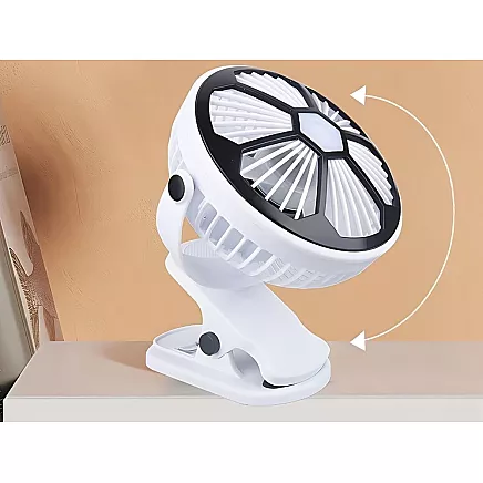 Desk fan standing clip-on fan with light 3 rechargeable modes