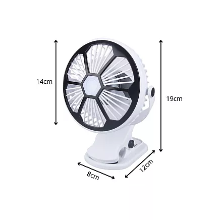 Desk fan standing clip-on fan with light 3 rechargeable modes