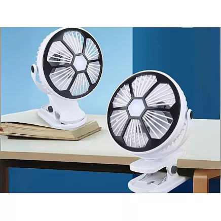 Desk fan standing clip-on fan with light 3 rechargeable modes
