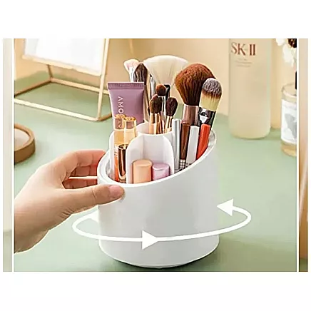 Cosmetics organiser swivel make-up brush holder with lid