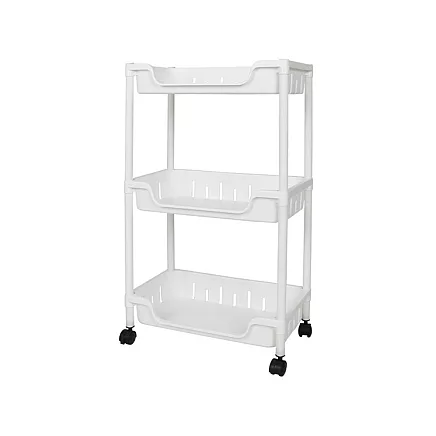 Bathroom shelf kitchen cabinet mobile bookcase on wheels 3 levels hooks