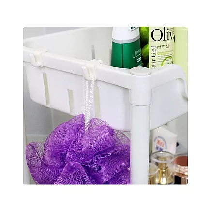 Bathroom shelf kitchen cabinet mobile bookcase on wheels 3 levels hooks