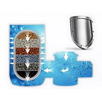 Ūdens sildītāja filtrs ar jonizējošo kasetni tīram ūdenim, balts