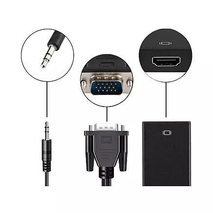 Cable vga-hdmi full hd d-sub converter adapter with 3.5 jack and usb
