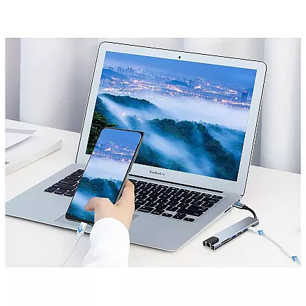 Hub adapter 8in1 connector 2x usb-c thunderbolt 3 2xusb hdmi sd rj45