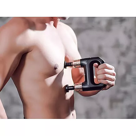 Dubultā masāžas pistole, ķermeņa muguras masāžas aparāts ar 8 uzgaļiem