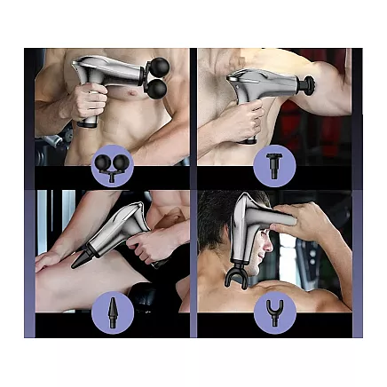 Jaudīga masāžas pistole muskuļiem un ķermenim ar 4 uzgaļiem