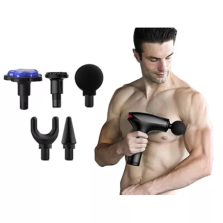 Jaudīga masāžas pistole ķermenim un muskuļiem ar 5 uzgaļiem