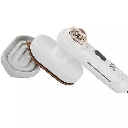 Kompakts ceļojumu tvaika gludeklis ar rotējošu rokturi un smidzinātāju, pelēks/balts