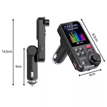 Bluetooth raidītājs 5.0 fm brīvroku USB qc tf bass LCD 12-24v