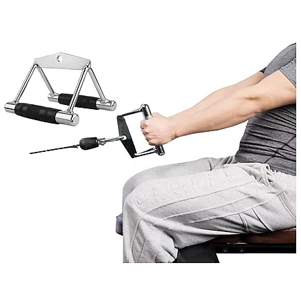 Double triangular handle for overhead hoist lower steel exercise