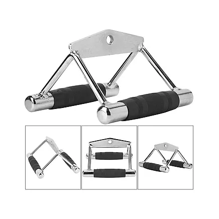 Double triangular handle for overhead hoist lower steel exercise