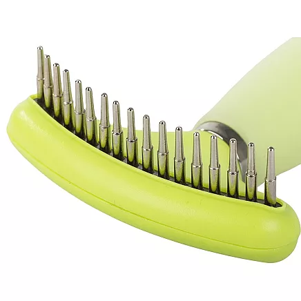 Divpusējs trimmeris-grābeklis suņiem un kaķiem pavilnas izķemmēšanai, zaļš