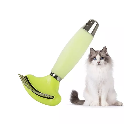 Divpusējs trimmeris-grābeklis suņiem un kaķiem pavilnas izķemmēšanai, zaļš